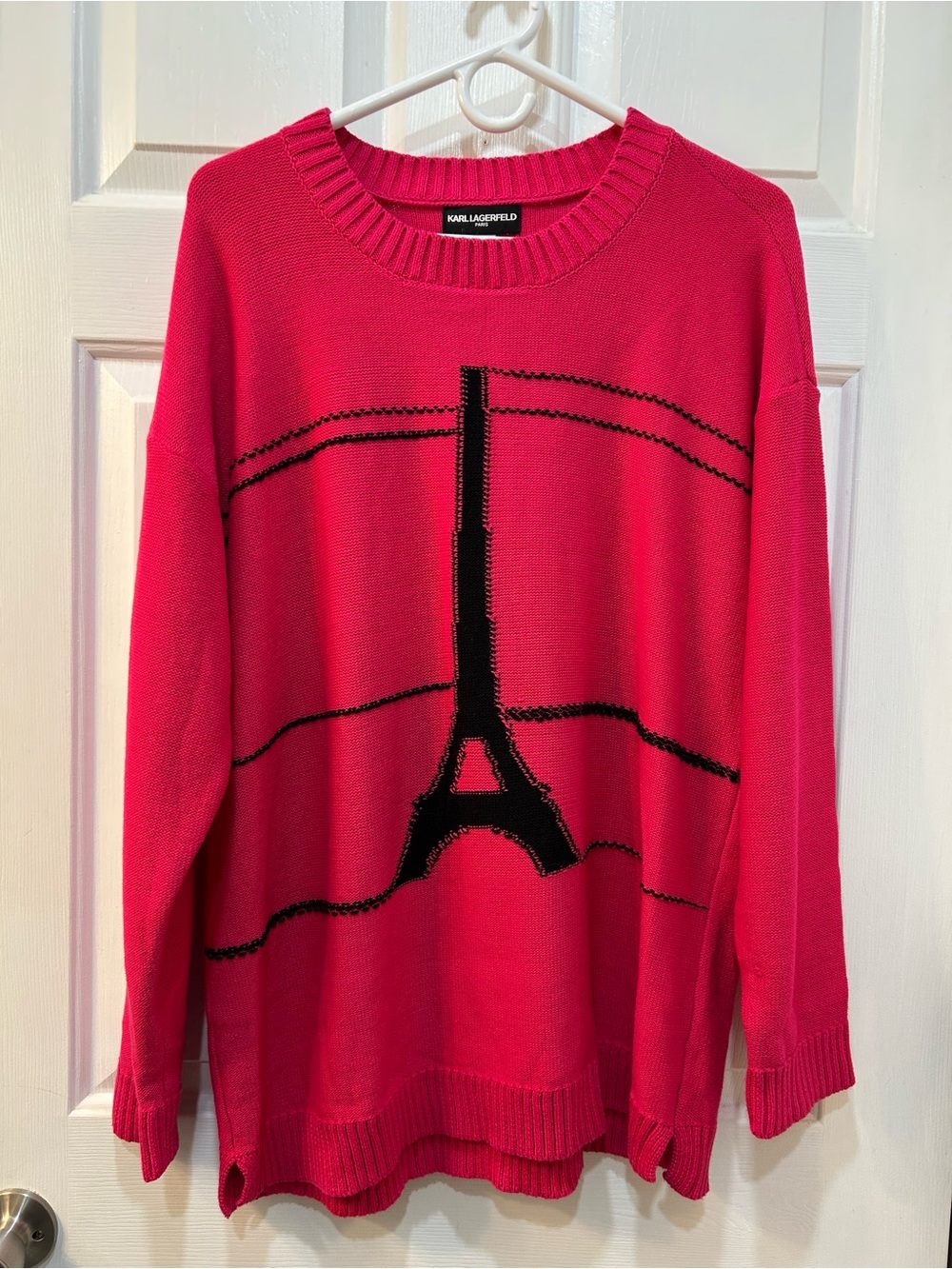 Karl Lagerfeld‎ Pink Eiffel Tower Tunic Sweater Sz M Pullover Cotton Blend Paris
